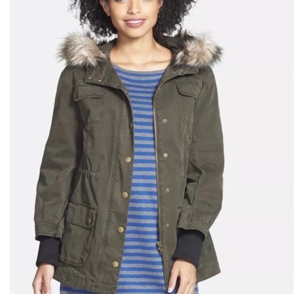 Halogen Women's Olive Parka with Faux Fur Hood